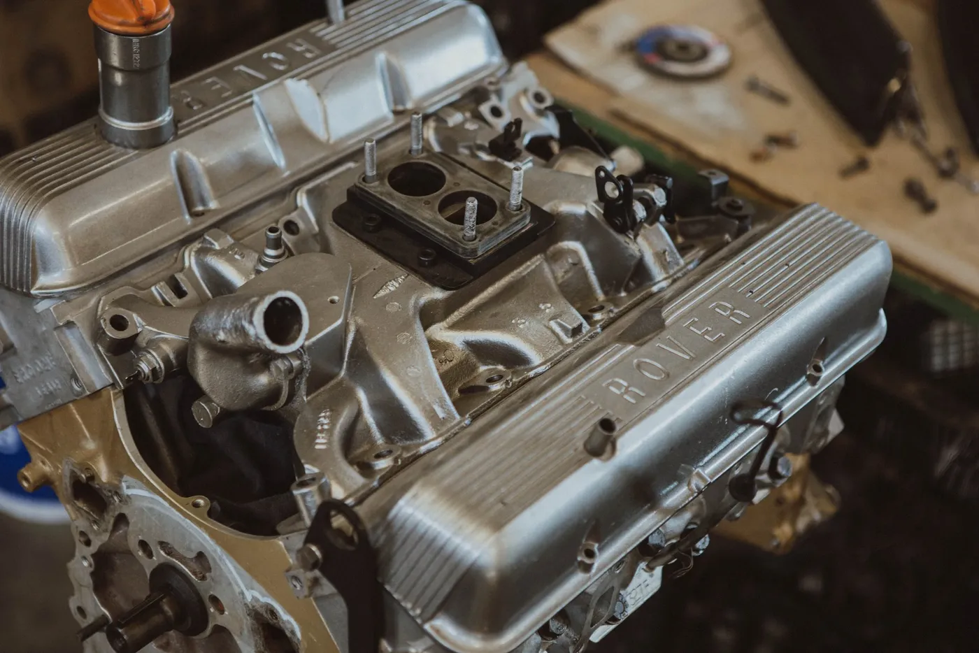 Freshly rebuilt Rover V8 engine, close-up